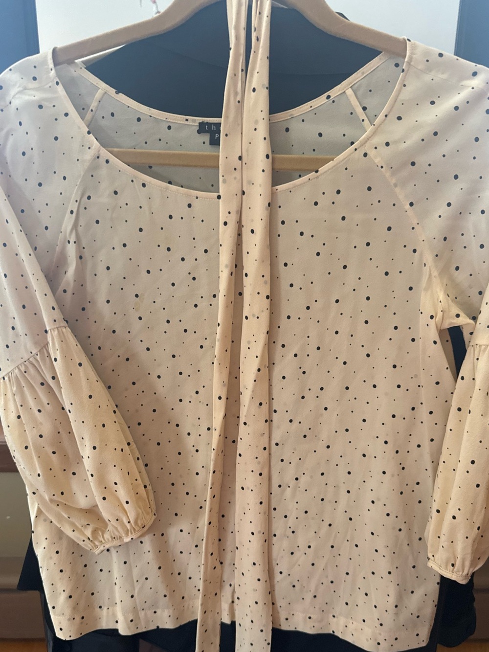 Y2K Theory silk Cream Polka Dot Tie-Neck  Blouse